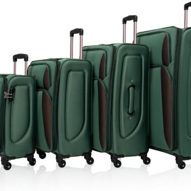 4-Piece Luggage Set (20/24/28/32") with Lock | Expandable Carry-On Softshell Suitcase | Softside Lightweight Travel Suitcase Set with Spinner Wheels and Front Pocket (Dark Green)